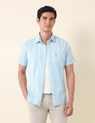 U.S. POLO ASSN. Men Striped Casual Blue Shirt