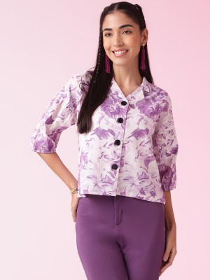 GrowMore Women Printed Casual Purple Shirt