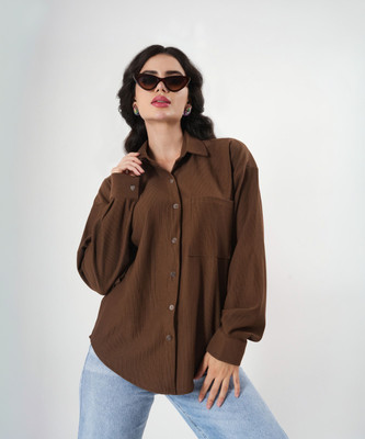 clobug Women Solid Casual Brown Shirt