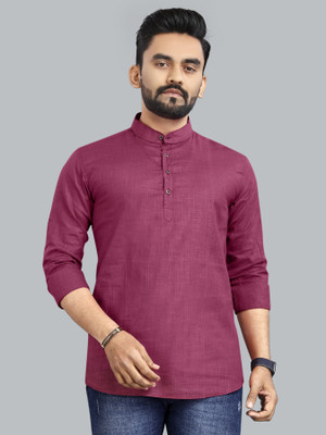 allan peter Men Solid Straight Kurta(Red)