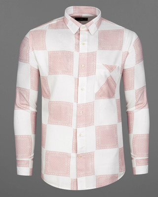 HOC Men Printed Casual White, Pink Shirt