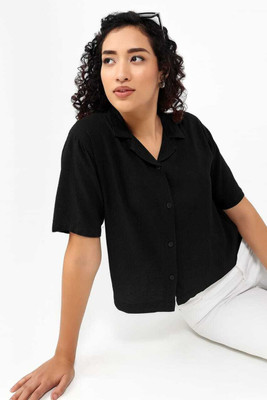 TRUSTROW Women Solid Casual Black Shirt