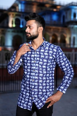 sheeba creations Men Printed Casual White, Dark Blue Shirt