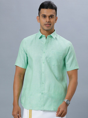 Ramraj Cotton Men Solid Casual Light Green Shirt