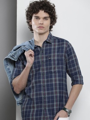 The Indian Garage Co. Men Checkered Casual Dark Blue Shirt