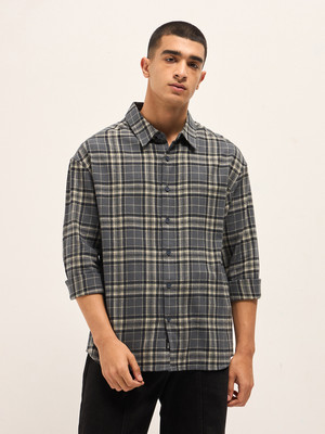 THE BEAR HOUSE Men Checkered Casual Beige, Grey Shirt