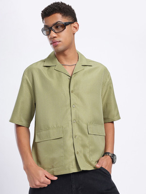 Glitchez Men Self Design Casual Green Shirt