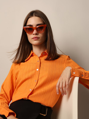 ONLY Women Solid Casual Orange Shirt