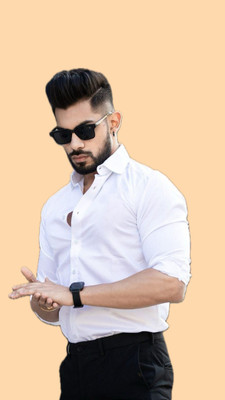 The style grove Men Solid Casual White Shirt