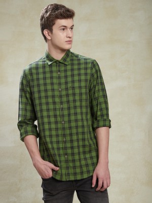 TURTLE Men Checkered Casual Green Shirt