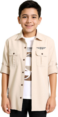 Charchit Boys Printed Casual Cream Shirt