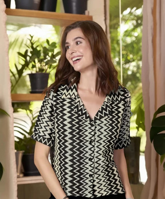 Kryvyn Women Striped Casual Black Shirt