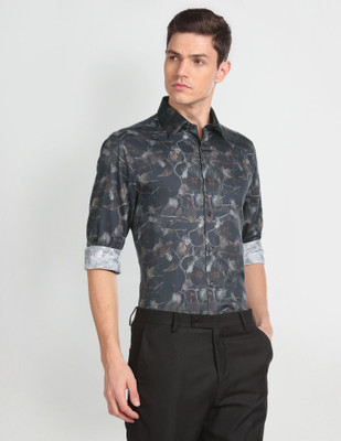 ARROW Men Printed Casual Grey Shirt