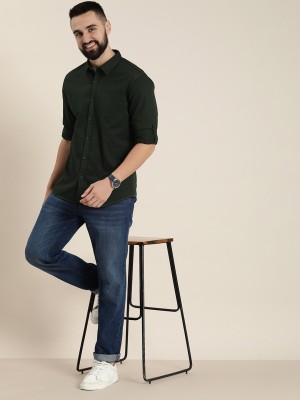 HERE&NOW Men Solid Casual Green Shirt