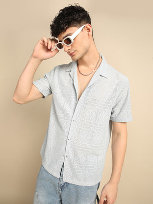 Voroxy Men Self Design Casual Grey Shirt