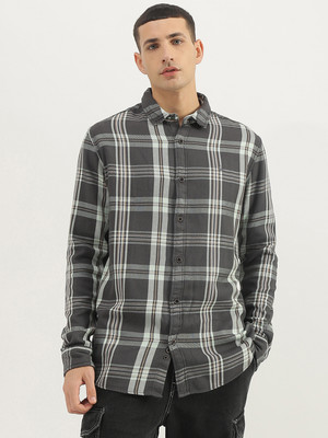 United Colors of Benetton Men Checkered Casual Grey Shirt