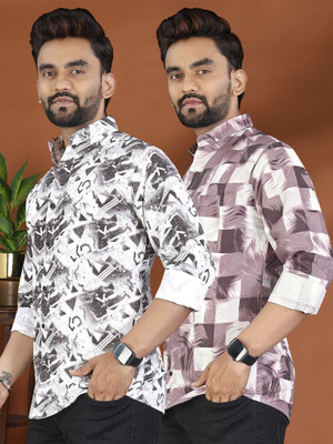 ADWYN PETER Men Printed Casual Multicolor Shirt(Pack of 2)