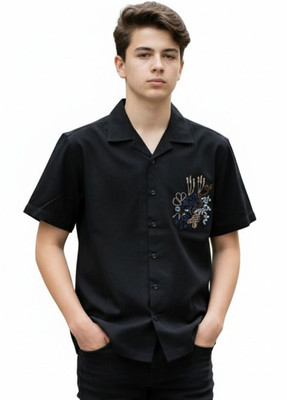 FABFARM Boys Solid Casual Black Shirt