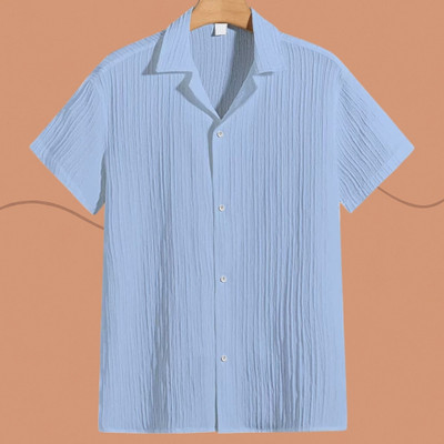 A DEEMOON TREND Men Self Design Casual Light Blue Shirt