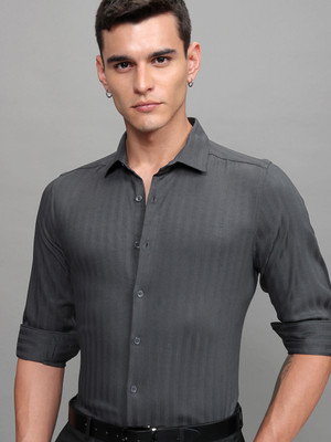 HIGHLANDER Men Striped Formal Grey Shirt