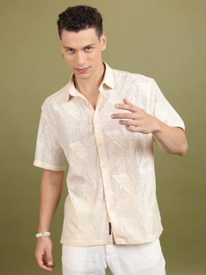 HIGHLANDER Men Self Design Casual Cream Shirt