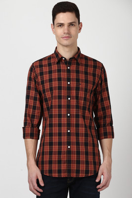 PETER ENGLAND Men Checkered Casual Orange Shirt