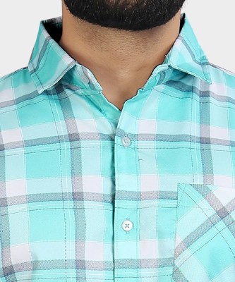 VeBNoR Men Checkered Formal Light Blue Shirt