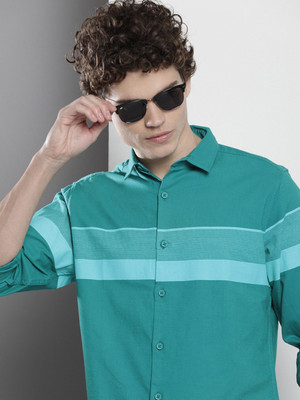 The Indian Garage Co. Men Striped Casual Green Shirt