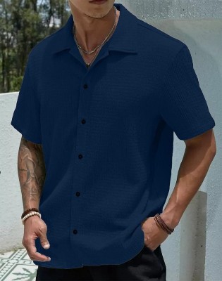 COMBRAIDED Men Solid Casual Blue Shirt