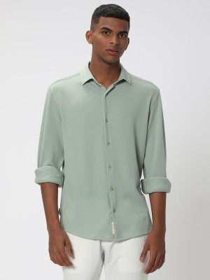 MUFTI Men Solid Casual Light Green Shirt