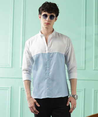 METRONAUT Men Self Design Casual Light Blue Shirt