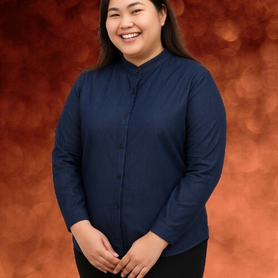 Wingzss Women Solid Casual Blue Shirt