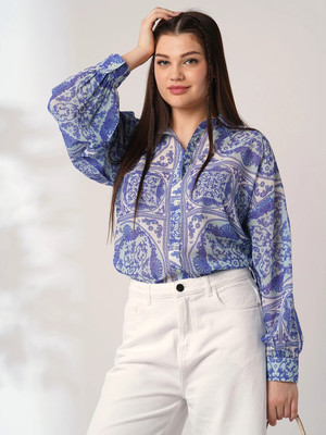 Globus Women Ethnic Motifs Casual Blue, White Shirt