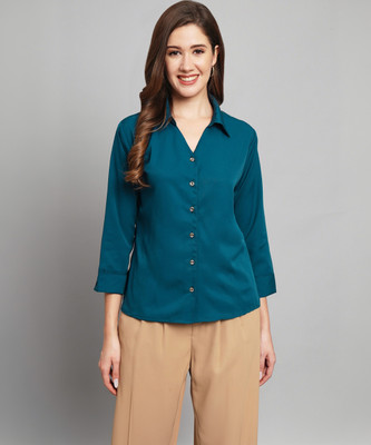 FUNDAY FASHION Women Solid Casual Blue Shirt