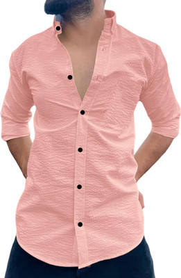 feshopee Men Self Design Casual Pink Shirt