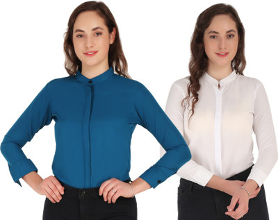 SHANAYA MODA Women Solid Casual Light Blue, Grey Shirt(Pack of 2)