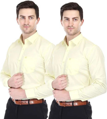 XJARVIS Men Solid Formal Yellow Shirt(Pack of 2)
