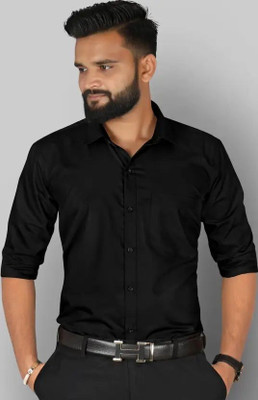 UWR Men Solid Casual Black Shirt
