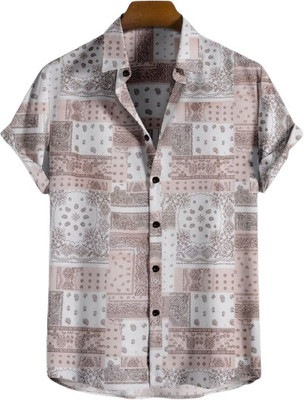 ISUEL FAB CREATION Men Printed Casual White, Pink Shirt