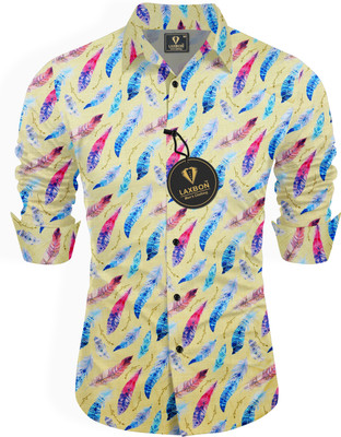 LAXBON Men Polka Print Casual Yellow Shirt