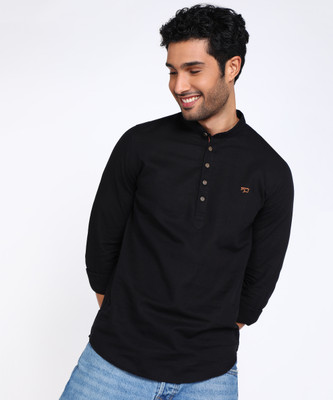 Spykar Men Solid Straight Kurta(Black)