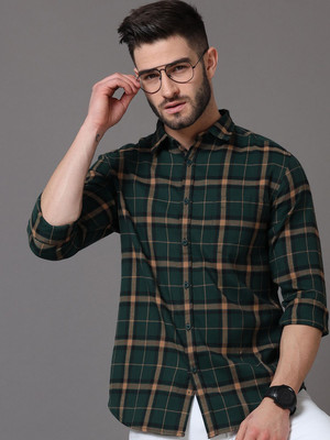 HERE&NOW Men Checkered Casual Green Shirt