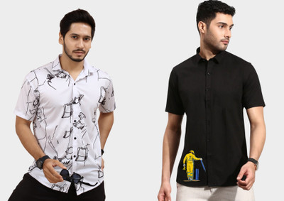 Emporium Men Printed Casual White Shirt(Pack of 2)