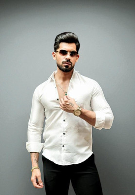 Aarvi trends Men Self Design Casual White Shirt