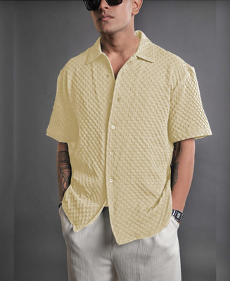 Jay Bhawani Fashion Men Self Design Casual Yellow Shirt