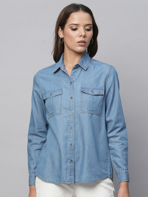 CHEMISTRY Women Solid Casual Blue Shirt