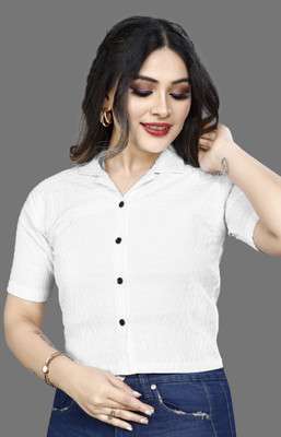dream believe fashion Women Self Design Party White Shirt