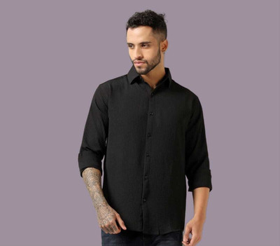 Dadatradings Men Self Design Casual Black Shirt