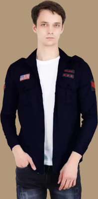 Super Waston Men Embroidered Casual Dark Blue Shirt