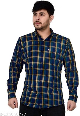 Marc Laurent Men Checkered Casual Dark Blue, Yellow, Green Shirt